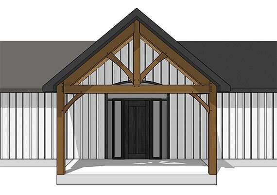 Alpine timber entrance design featuring a pitched roof structure for a modern aesthetic